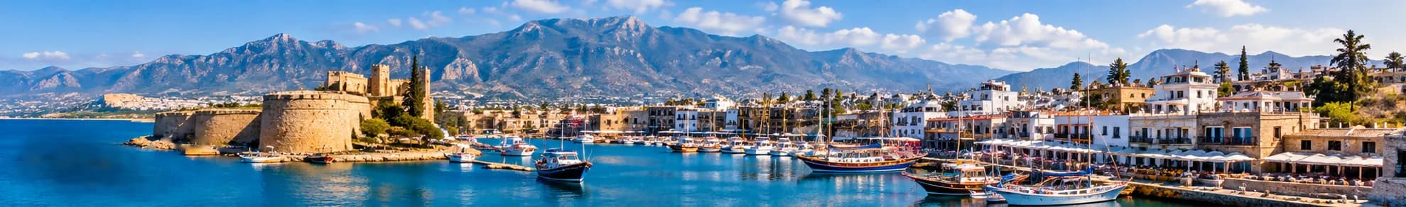 Girne harbour and castle below the Kyrenia mountains